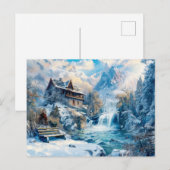 Hütte am Wasserfall im Winter Illustrati Postkarte (Vorne/Hinten)
