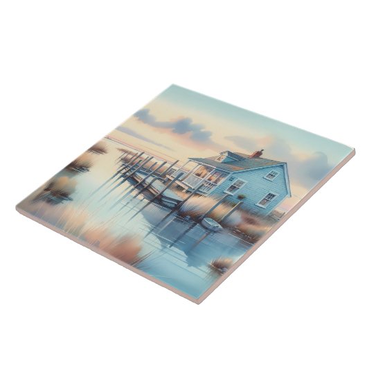 Hütte an der Küste bei Sunrise Marsh Fliese (Seite)