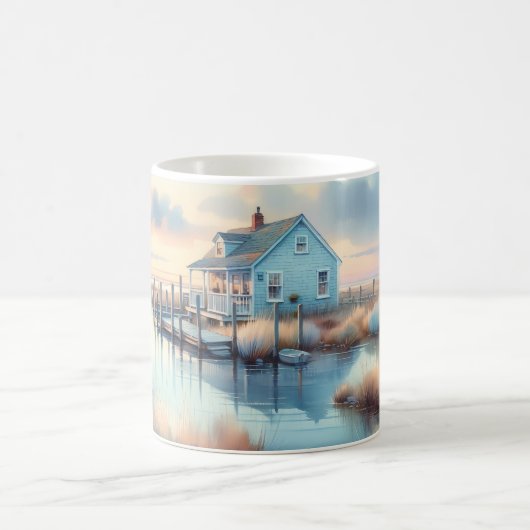 Hütte an der Küste bei Sunrise Marsh Kaffeetasse (Mittel)