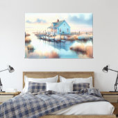 Hütte an der Küste bei Sunrise Marsh Leinwanddruck (Insitu (Schlafzimmer))