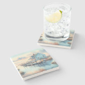 Hütte an der Küste bei Sunrise Marsh Steinuntersetzer (Seitenansicht)