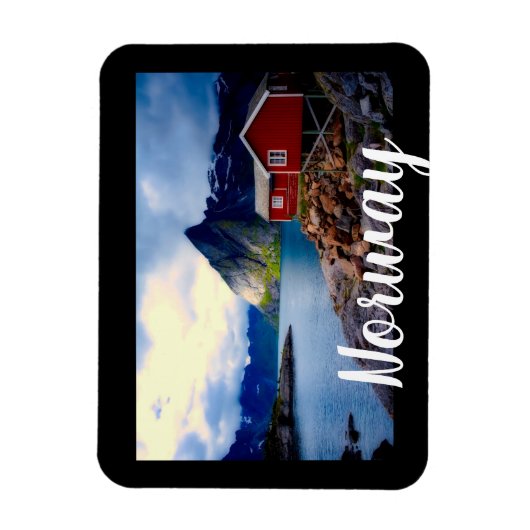 Hütte an der Wasserfront Landschaftlich Norwegen Magnet (Vertikal)