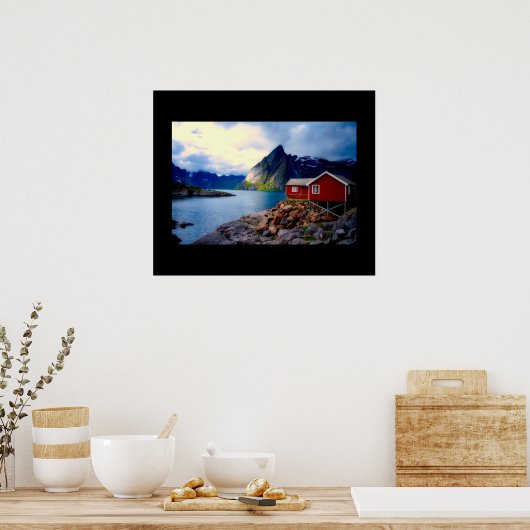 Hütte an der Wasserfront Landschaftlich Norwegen Poster (Küche)