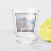 Hütte an der Wasserfront Landschaftlich Norwegen Schnapsglas (Rückseite)