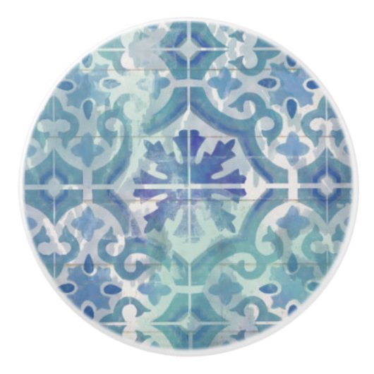 Hütte Aqua Blue Tile Rustikales Holz Keramikknauf (Vorderseite)