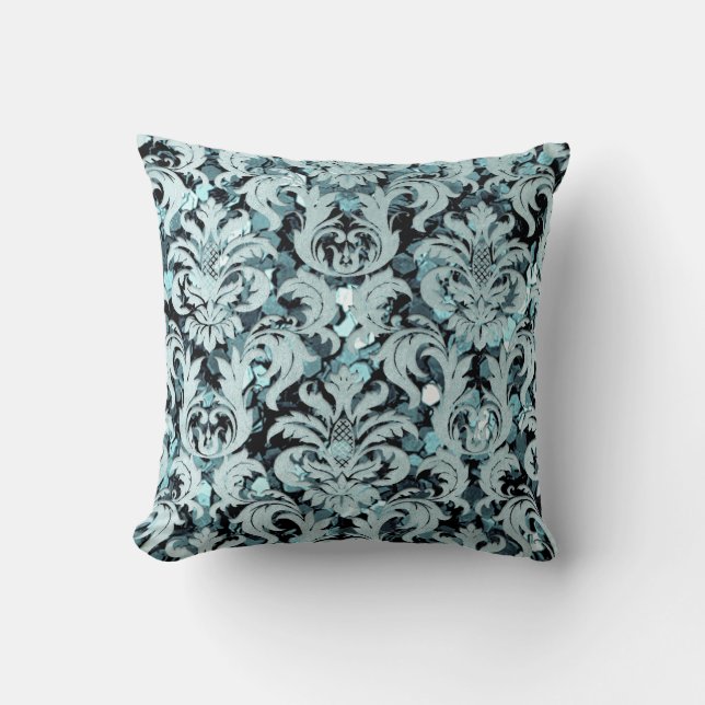 Hütte Aquamarine Wassersilber-Damassohle Kissen (Vorderseite)