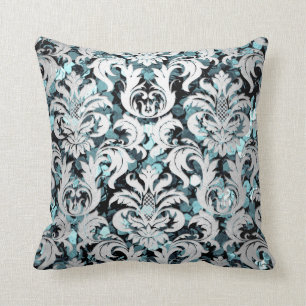 Hütte Aquamariner Wassersilber Damask Gray GSequin Kissen