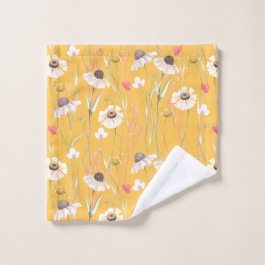 Hütte auf der Wiese gelb Badhandtuch Set (Waschlappen)