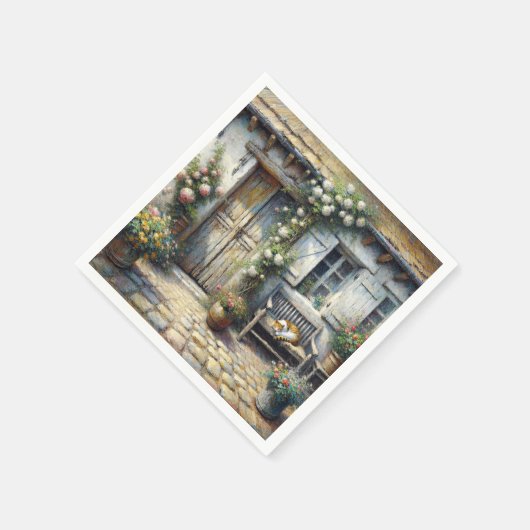 Hütte auf Holzbank Serviette (Ecke)