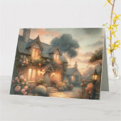 Hütte bei Sonnenuntergang mit Rose Karte (Gelbe Blume)