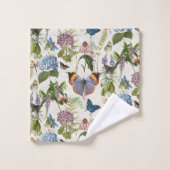 Hütte Blue Hydrangea Floral Botanischer Schmetterl Badhandtuch Set (Waschlappen)
