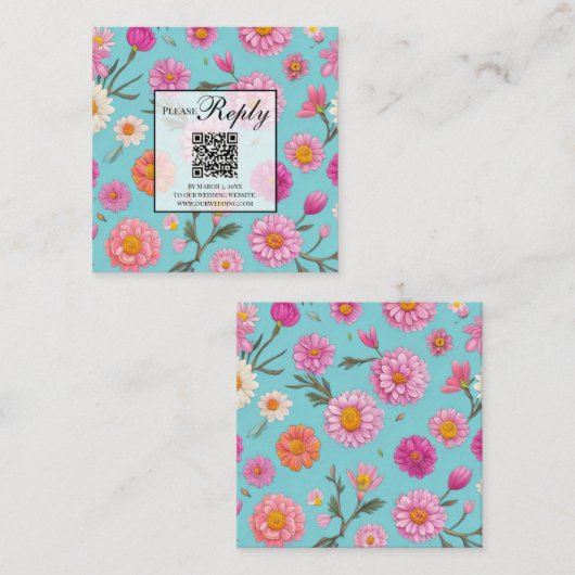 Hütte Blumenblütenblütenbläschen Rosa Blume QR-Cod Begleitkarte (Vorne/Hinten)