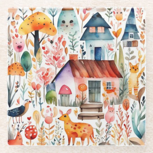 Hütte Blumenhaine Glasuntersetzer (Vorderseite)