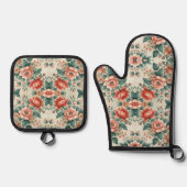 Hütte Blumenmuster Ofenhandschuh & Topflappen-Set (Vorderseite)