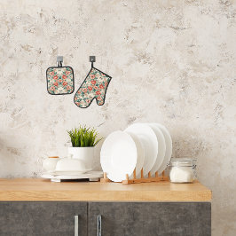 Hütte Blumenmuster Ofenhandschuh & Topflappen-Set