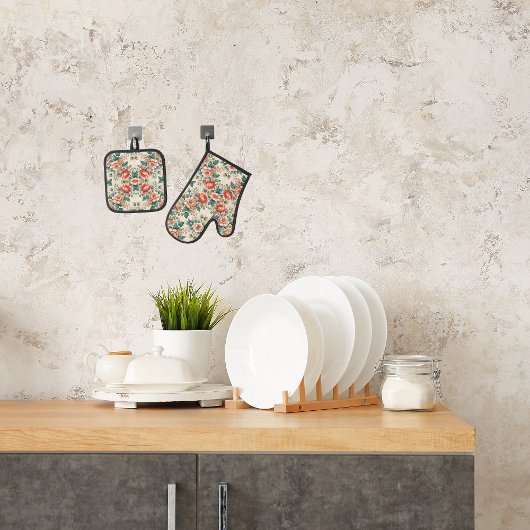 Hütte Blumenmuster Ofenhandschuh & Topflappen-Set