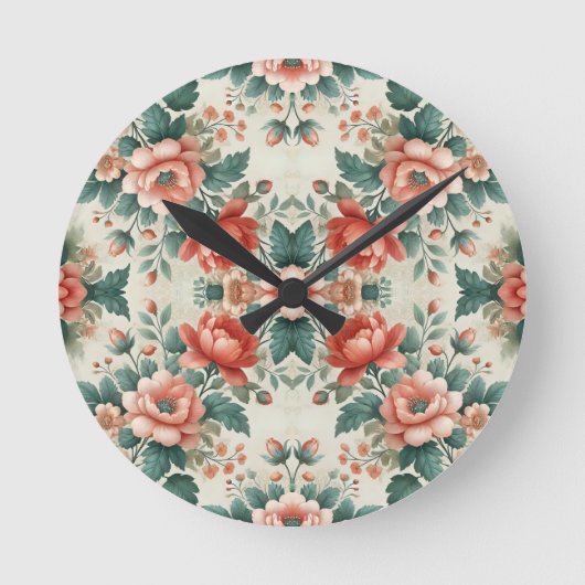 Hütte Blumenmuster Runde Wanduhr (Vorderseite)