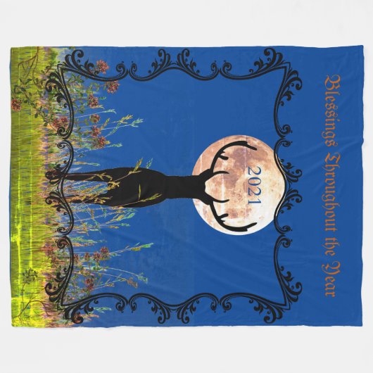 Hütte Cabin Décor Moonlight Hirschindividuizer 202 Fleecedecke (Vorderseite (Horizontal))