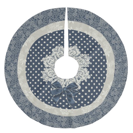 Hütte Chic Blue und Elfenbein Weihnachtsbaumrock Polyester Weihnachtsbaumdecke (Vorderseite)