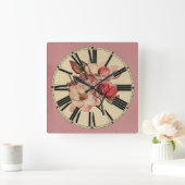 Hütte Chic Blumenwall-Uhr Quadratische Wanduhr (Zuhause)