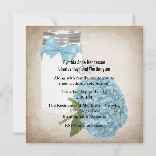 Hütte Chic Hydrangea und Mason Jar Wedding Einladung (Vorderseite)
