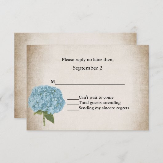 Hütte Chic Hydrangea Wedding RSVP Card (Vorne/Hinten)