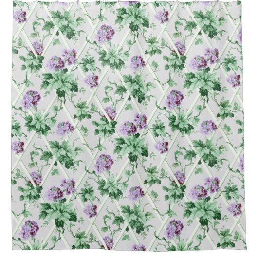 Hütte Chic Lila Hydrangeas auf Trellis Duschvorhang (Vorderseite)