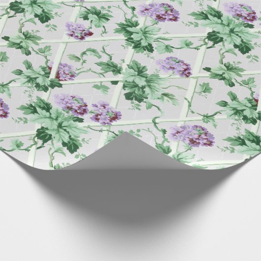 Hütte Chic Lila Hydrangeas auf Trellis Geschenkpapier (Ecke)