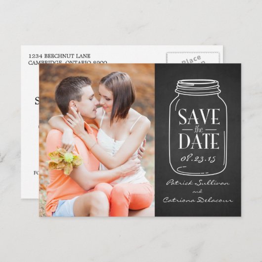 Hütte Chic Mason Jar Save the Date Postcard Ankündigungspostkarte (Vorne/Hinten)