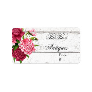 Hütte Chic Rustic Wood and Peonies Business Adressaufkleber