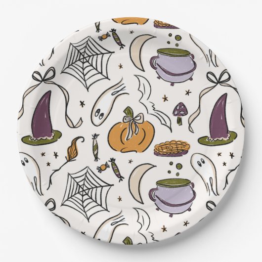 Hütte Core Halloween Illustrations Babydusche Pappteller (Vorderseite)