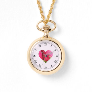 Hütte Core Pink Rose Herz Necklace Armbanduhr