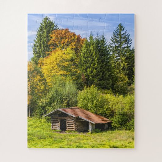 Hütte der Blockhütte im Gebirge Puzzle (Vertikal)