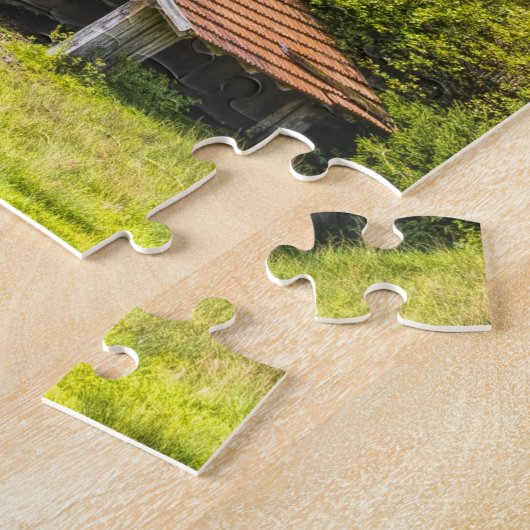 Hütte der Blockhütte im Gebirge Puzzle (Seite)