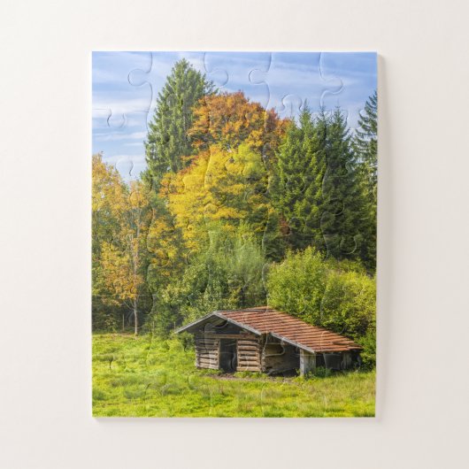 Hütte der Blockhütte im Gebirge Puzzle (Vertikal)