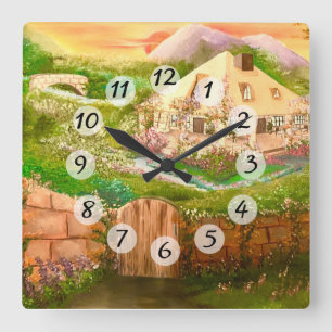 Hütte des Landes Quadratische Wanduhr