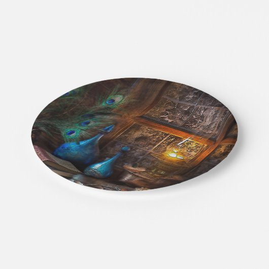 Hütte durch Lampenlicht rustikale Szene braun blau Pappteller (Schrägansicht)