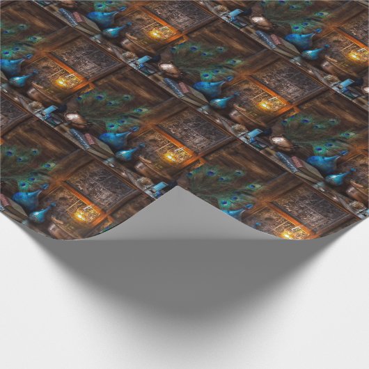 Hütte durch Lampenlicht rustikale Winterszene brau Geschenkpapier (Ecke)