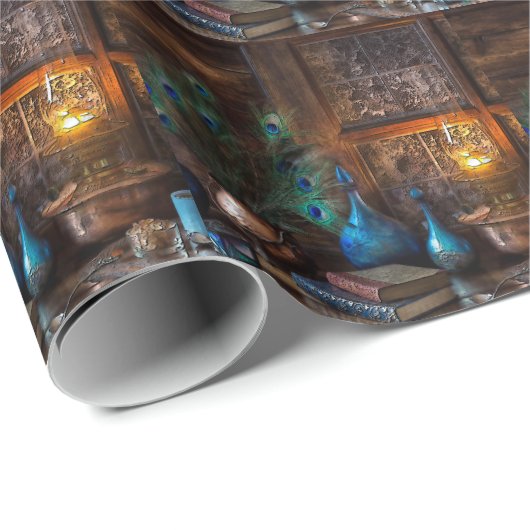 Hütte durch Lampenlicht rustikale Winterszene brau Geschenkpapier (Rolleneckpunkt)