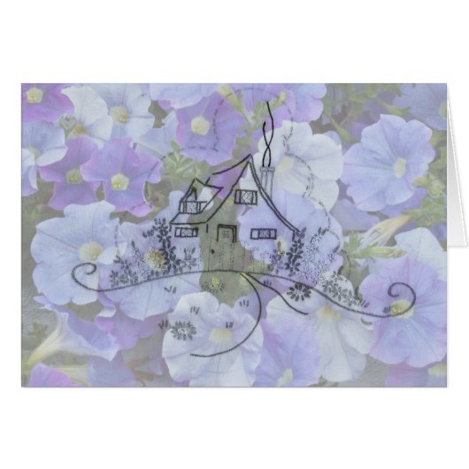 Hütte Embroidery & Petunias Card (Vorderseite (Horizontal))