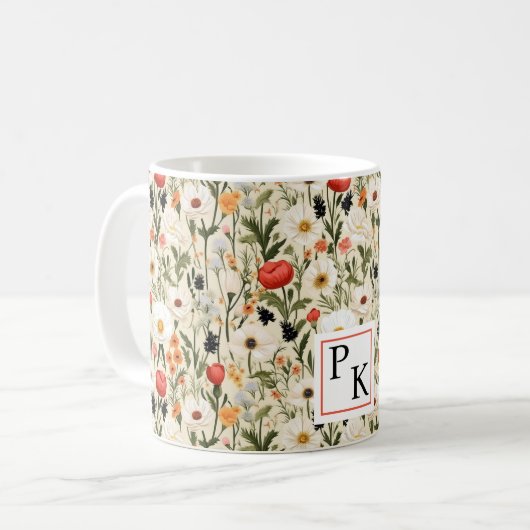 Hütte Farbenfrohe Wildblumen mit Initialen Kaffeetasse (Vorderseite Links)