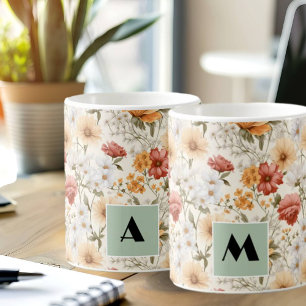 Hütte Farbige Wildblumen Monogramm Kaffeetasse