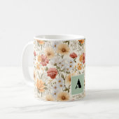 Hütte Farbige Wildblumen Monogramm Kaffeetasse (Vorderseite Links)