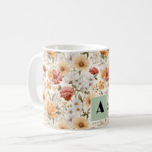 Hütte Farbige Wildblumen Monogramm Kaffeetasse (Vorderseite Links)