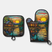 Hütte, Ferienhaus Zuhause Ofenhandschuh & Topflappen-Set (Vorderseite)