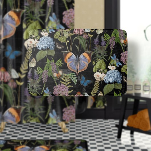 Hütte Floral Black Botanfly Vintag Badematte