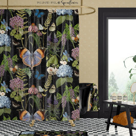 Hütte Floral Black Botanfly Vintag Duschvorhang