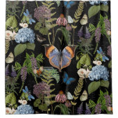 Hütte Floral Black Botanfly Vintag Duschvorhang (Vorderseite)