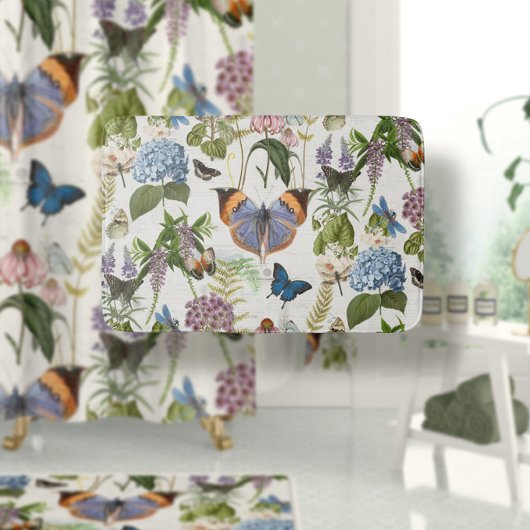 Hütte Floral Elfenbein Botanischer Schmetterling V Badematte
