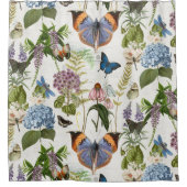 Hütte Floral Elfenbein Botanischer Schmetterling V Duschvorhang (Vorderseite)